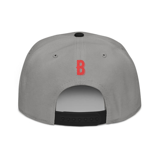 Budcade Official Text Embroidered Snapback (Red on Gray)