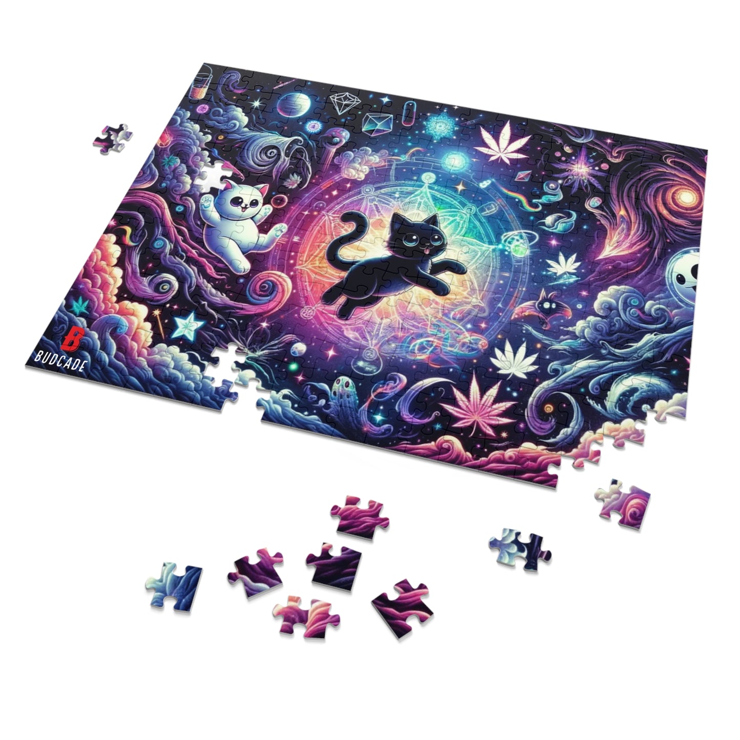 Budcade Cat Space Weed Magic 2 Jigsaw Puzzle with Tin