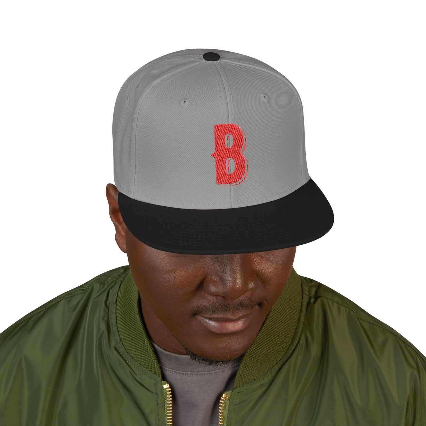 Budcade Official Logo Embroidered Snapback (Red on Gray)