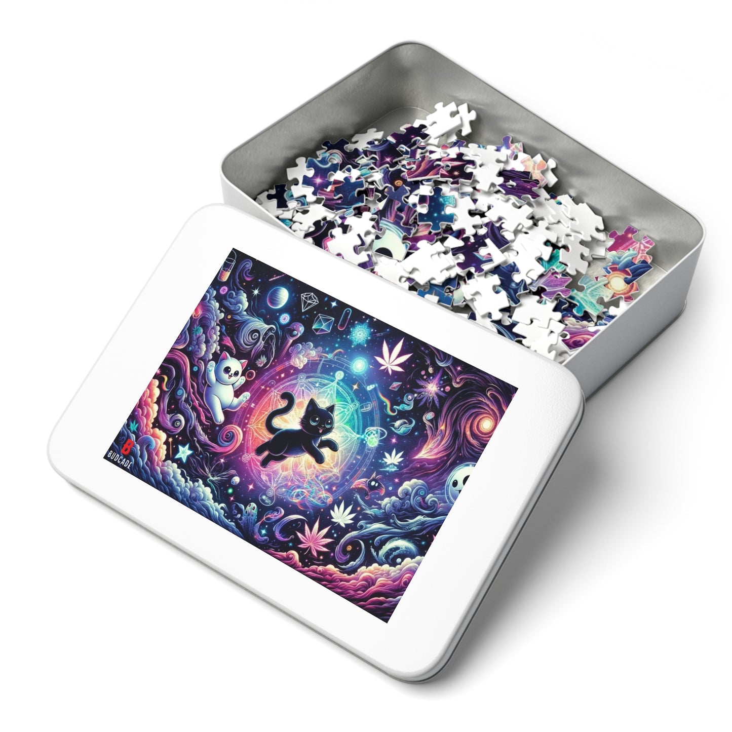 Budcade Cat Space Weed Magic 2 Jigsaw Puzzle with Tin