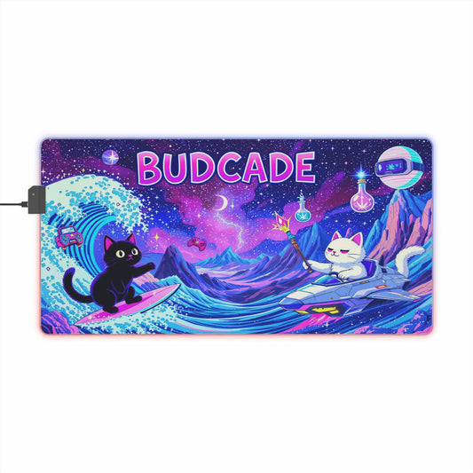 Budcade Cat Space Weed Magic Colorful LED Gaming Mouse Pad