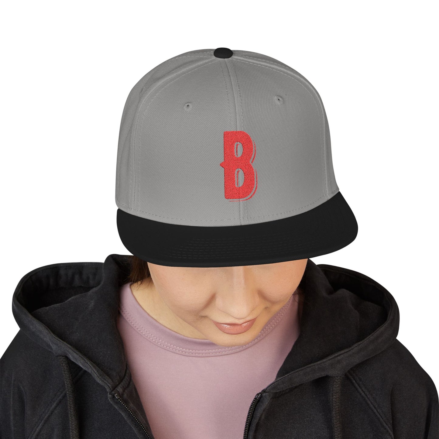Budcade Official Logo Embroidered Snapback (Red on Gray)