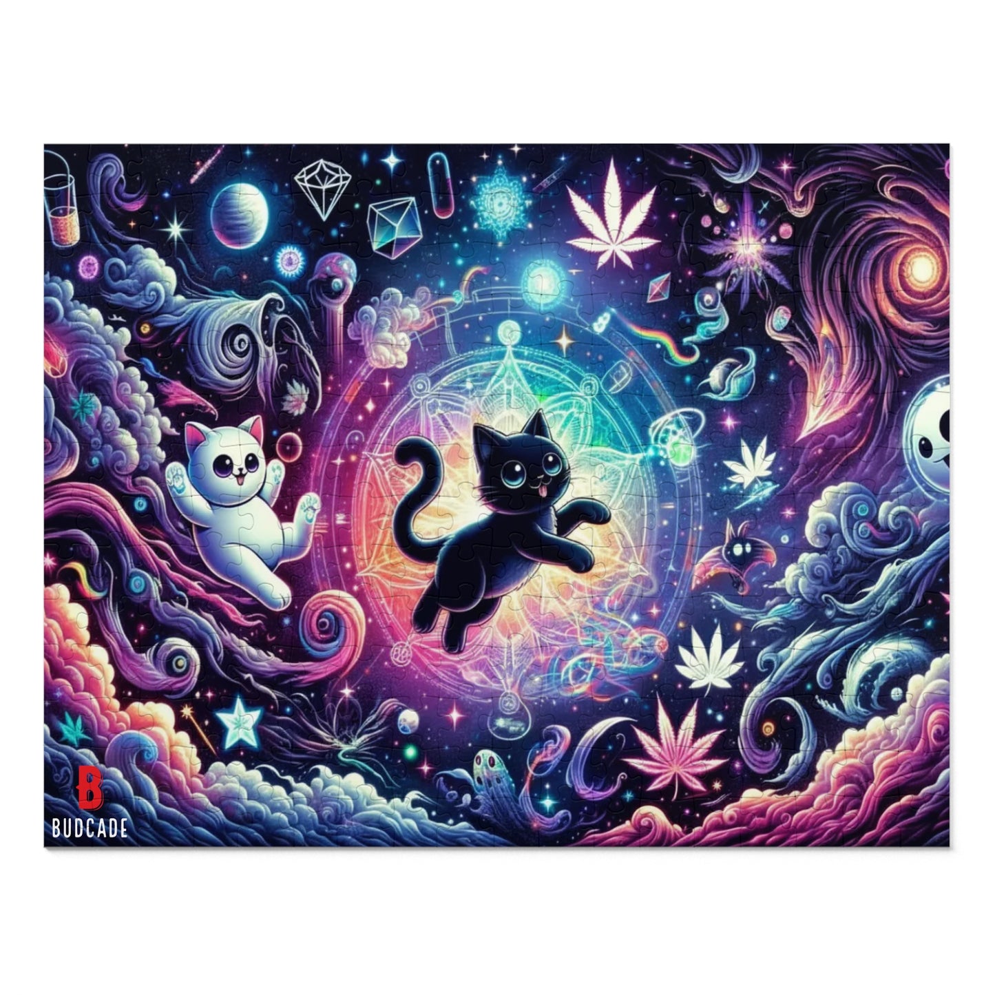 Budcade Cat Space Weed Magic Jigsaw Puzzle with Tin
