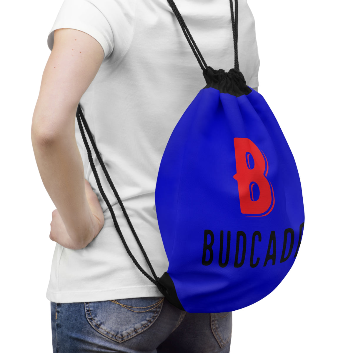Budcade Black & Blued Drawstring Bag (Red on Blue)