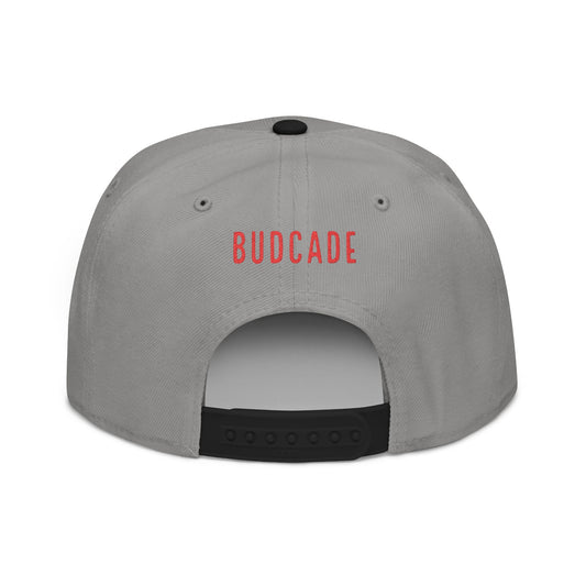 Budcade Official Logo Embroidered Snapback (Red on Gray)
