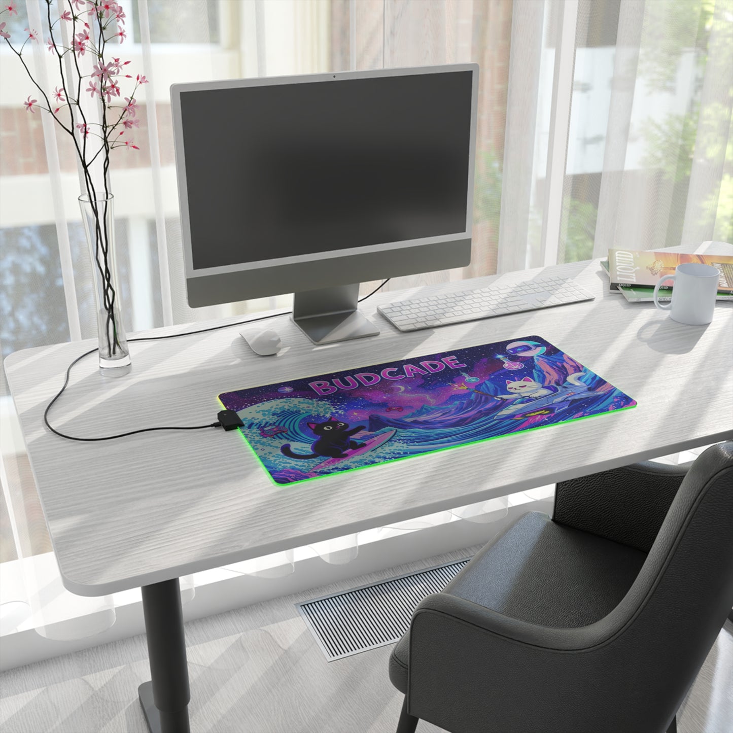 Budcade Cat Space Weed Magic Colorful LED Gaming Mouse Pad