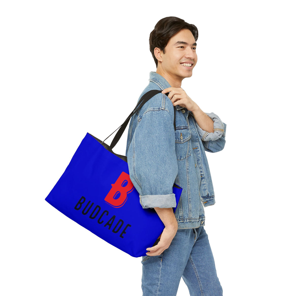 Budcade Black & Blued Tote Bag (Red on Blue)