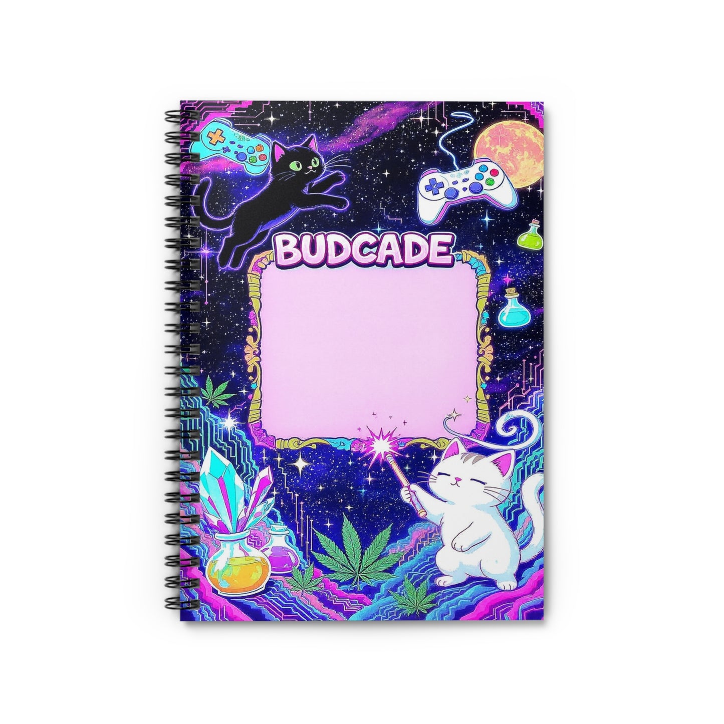 Budcade Cat Space Weed Magic Spiral Notebook