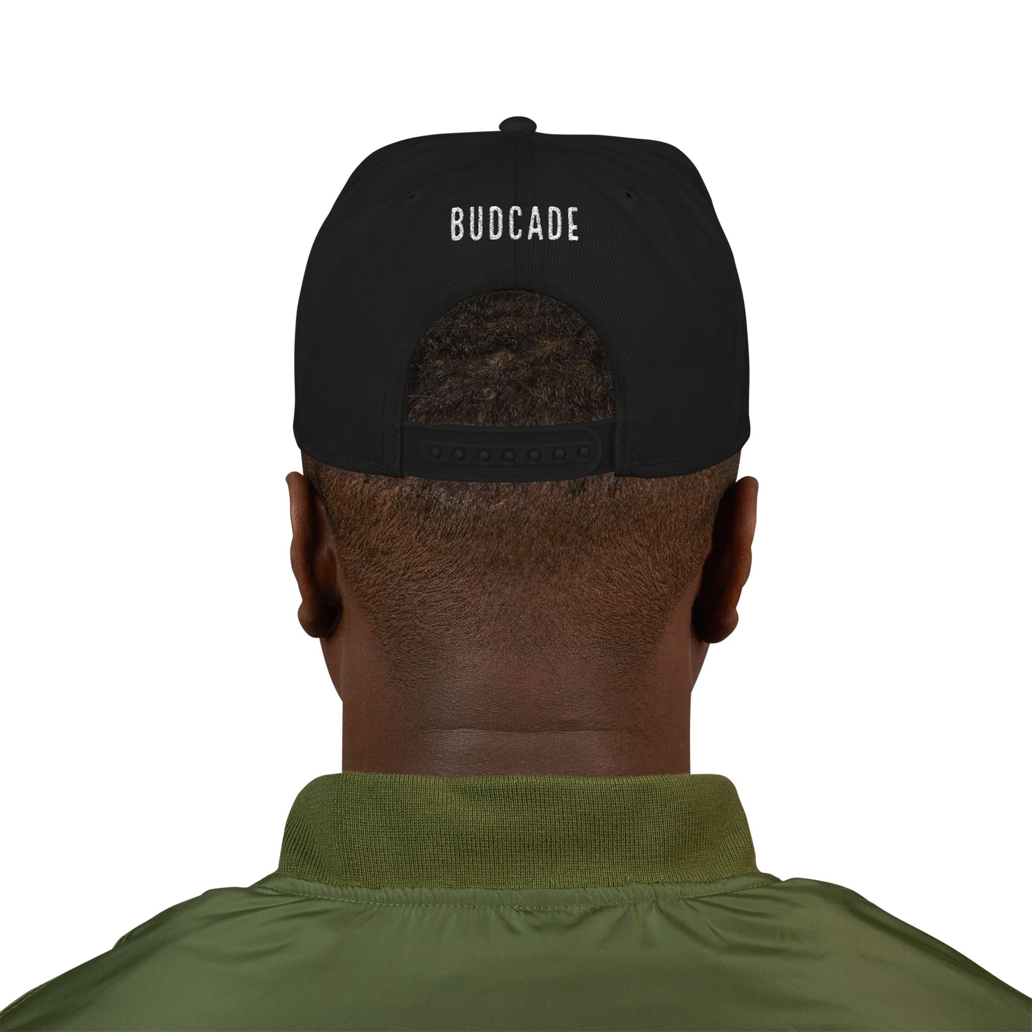 Budcade Blackout Logo Embroidered Snapback (White on Black)