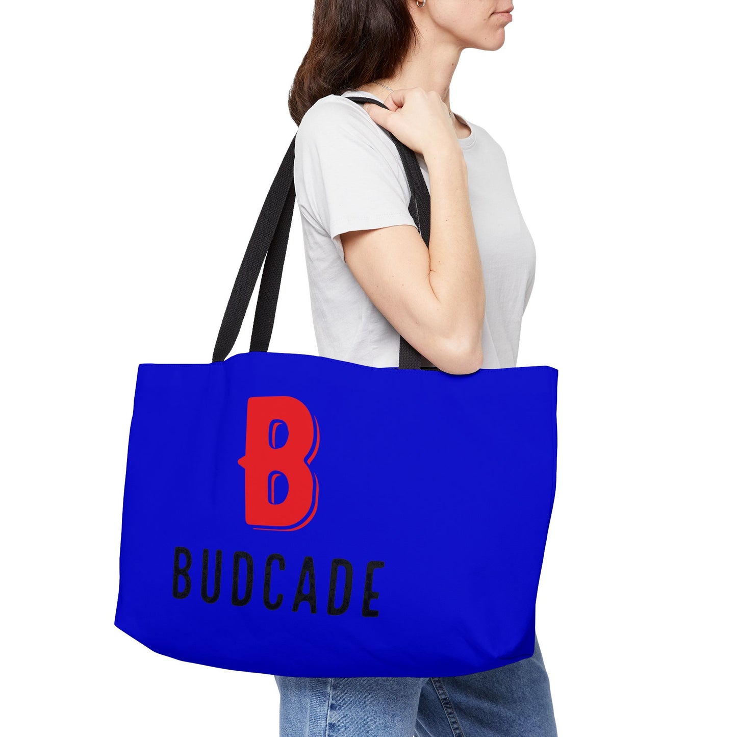 Budcade Black & Blued Tote Bag (Red on Blue)
