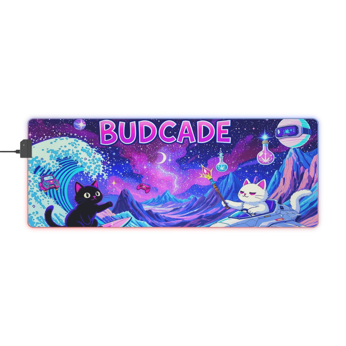 Budcade Cat Space Weed Magic Colorful LED Gaming Mouse Pad