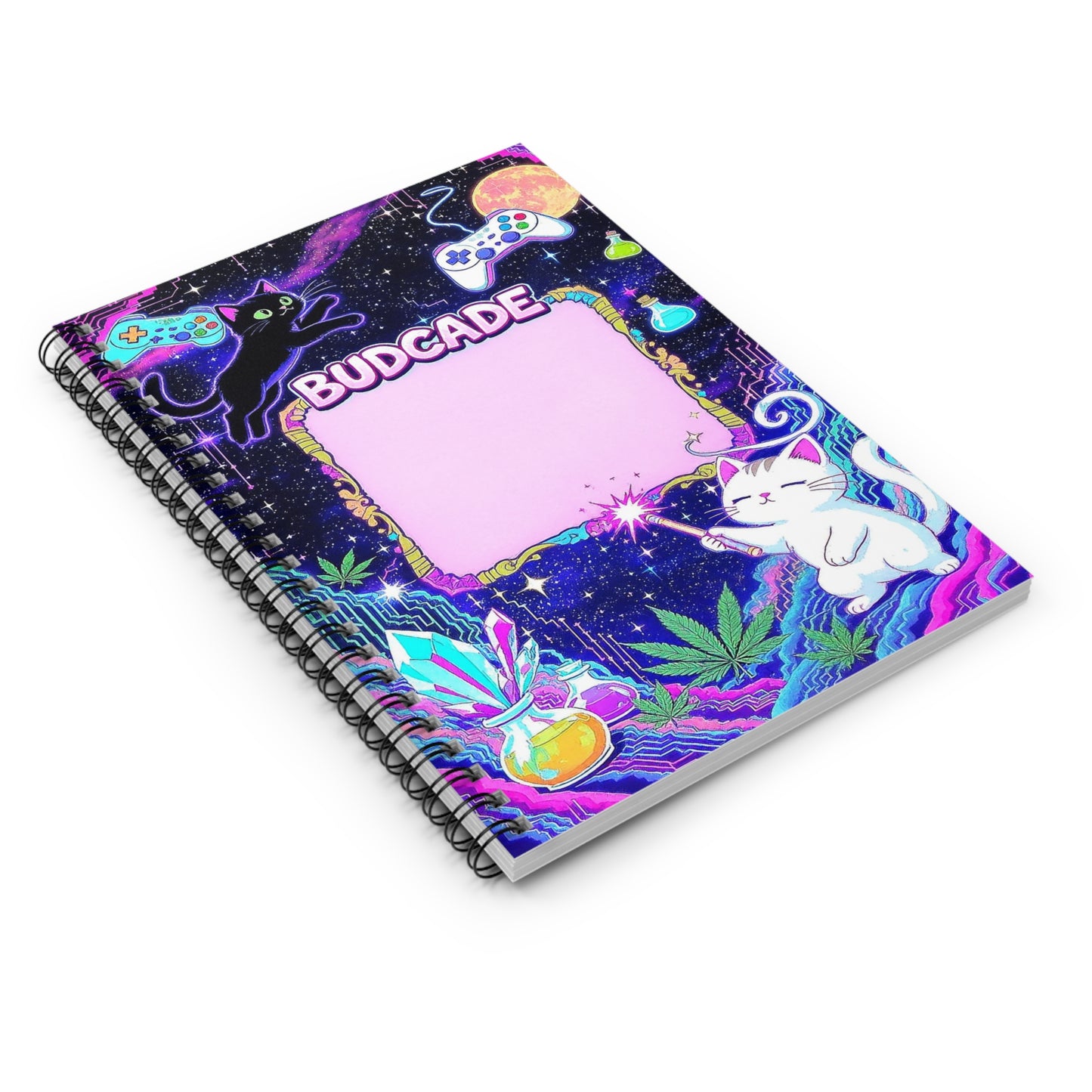 Budcade Cat Space Weed Magic Spiral Notebook