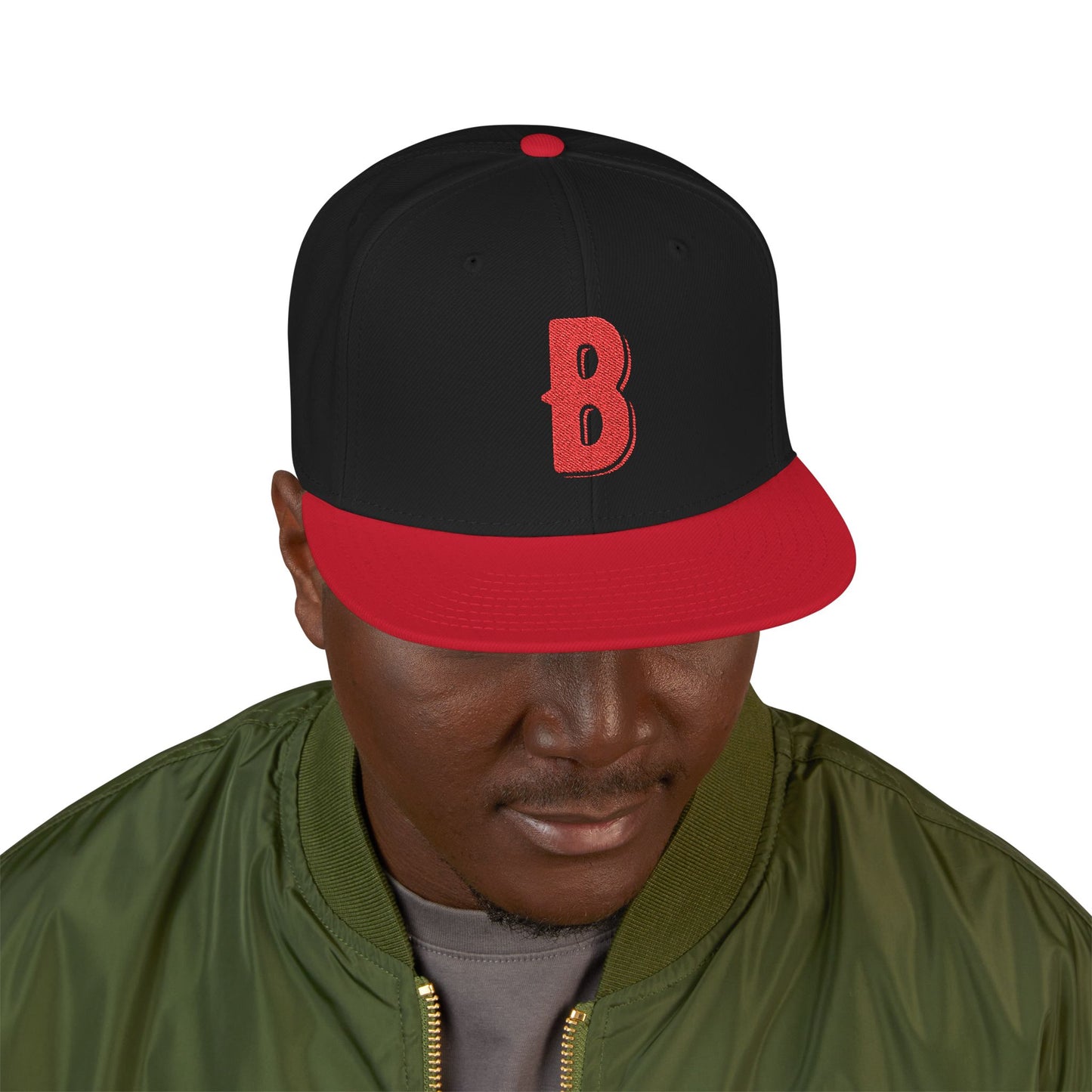 Budcade Official Logo Embroidered Snapback (Red on Black)