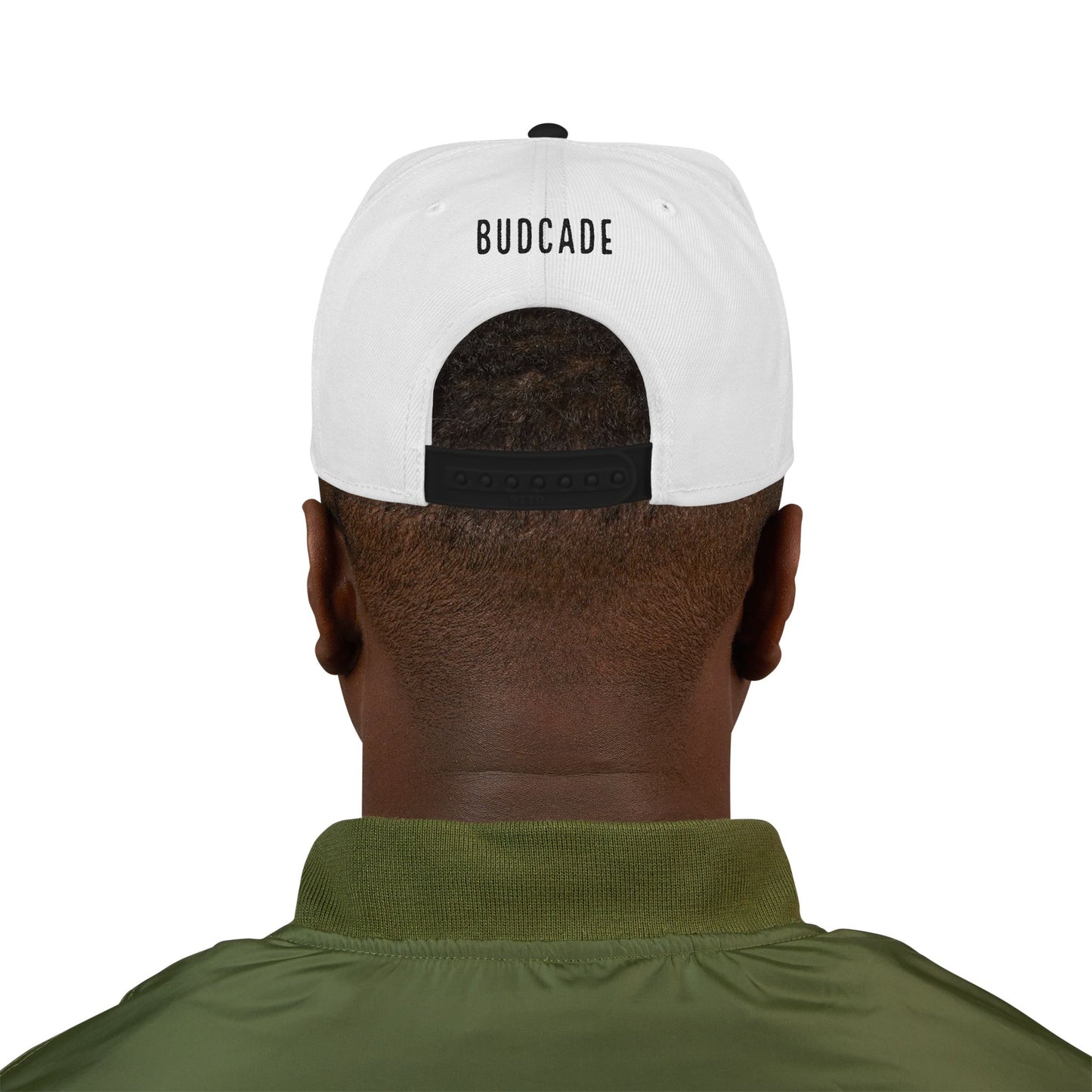Budcade Blackout Logo Embroidered Snapback (Black on White)