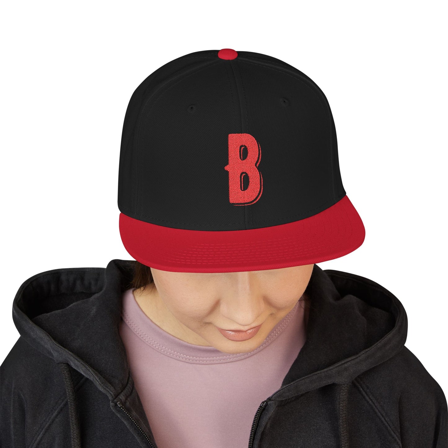 Budcade Official Logo Embroidered Snapback (Red on Black)