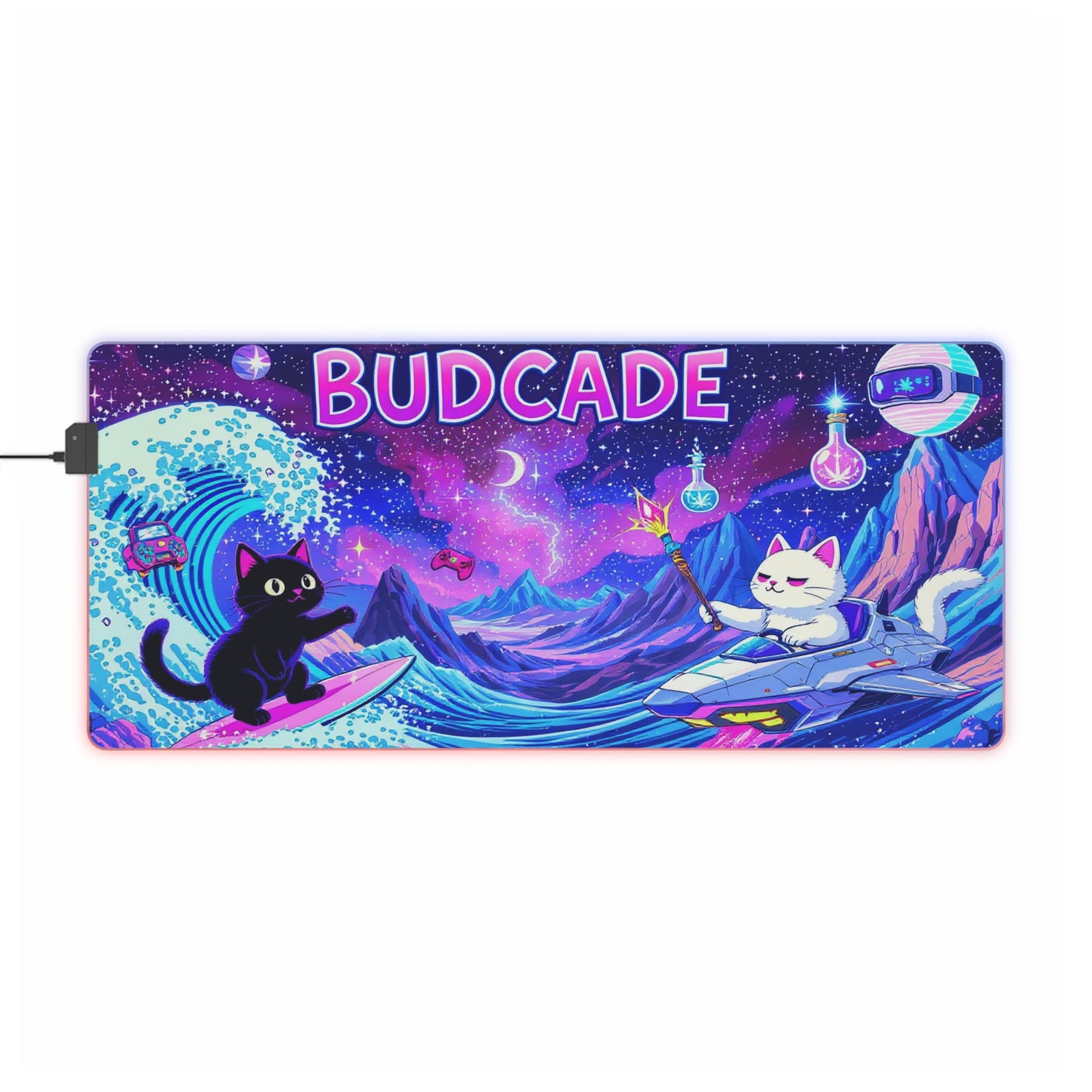Budcade Cat Space Weed Magic Colorful LED Gaming Mouse Pad