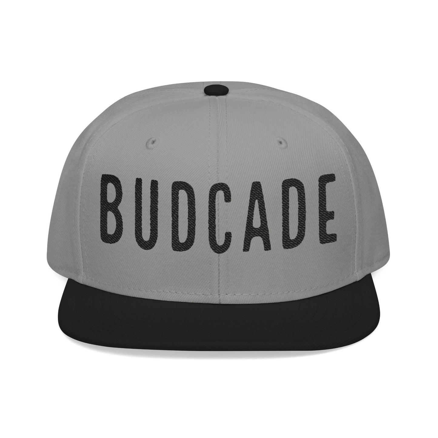 Budcade Blackout Text Embroidered Snapback (Black on Gray)