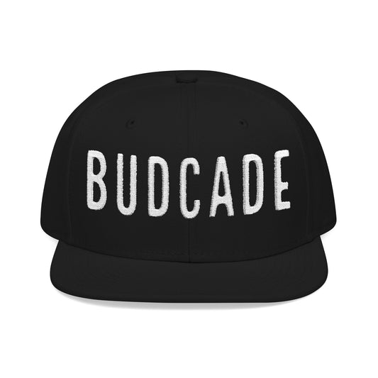 Budcade Blackout Text Embroidered Snapback (White on Black)