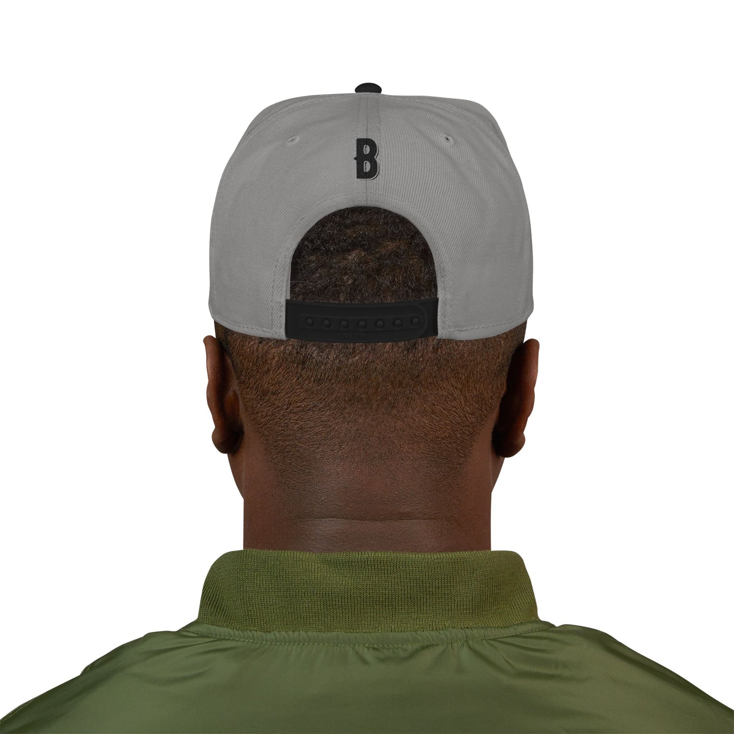 Budcade Blackout Text Embroidered Snapback (Black on Gray)