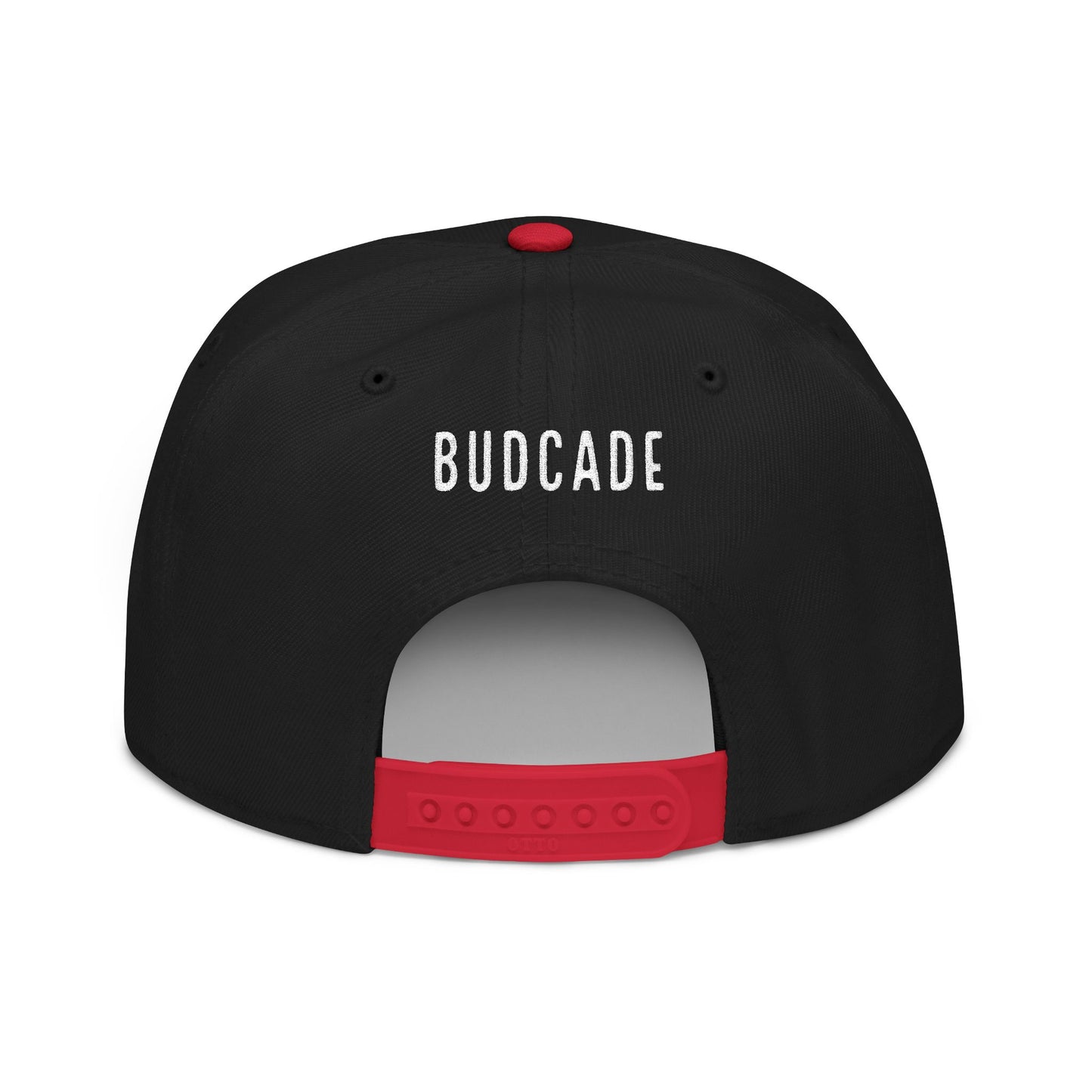 Budcade Official Logo Embroidered Snapback (Red on Black)