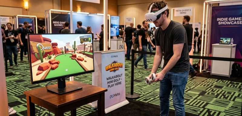 Example VR setup: headset player with a monitor showing the game