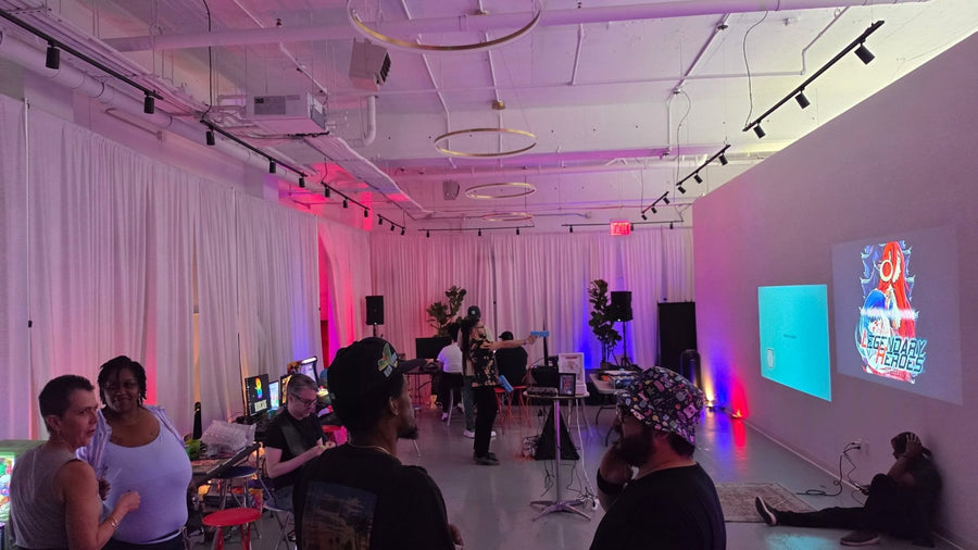 Wide view of the Budcade launch night room at Trends LIC