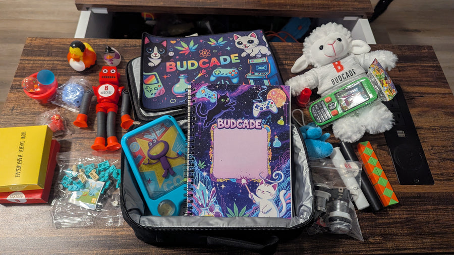 Budcade prize bag and swag kit laid out